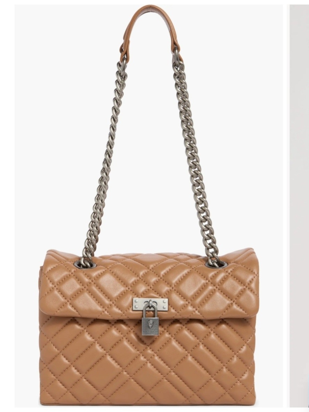 NWT Kurt Geiger Mini Brixton Quilted Tan Leather Chain Shoulder Crossbody Bag